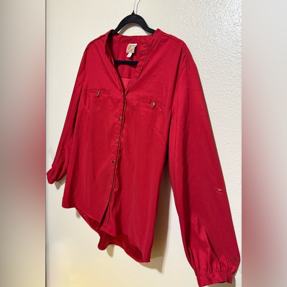 JM Collection Red Button Up Blouse Size 18 | Long Sleeve Career Office Top Plus - Picture 3 of 4